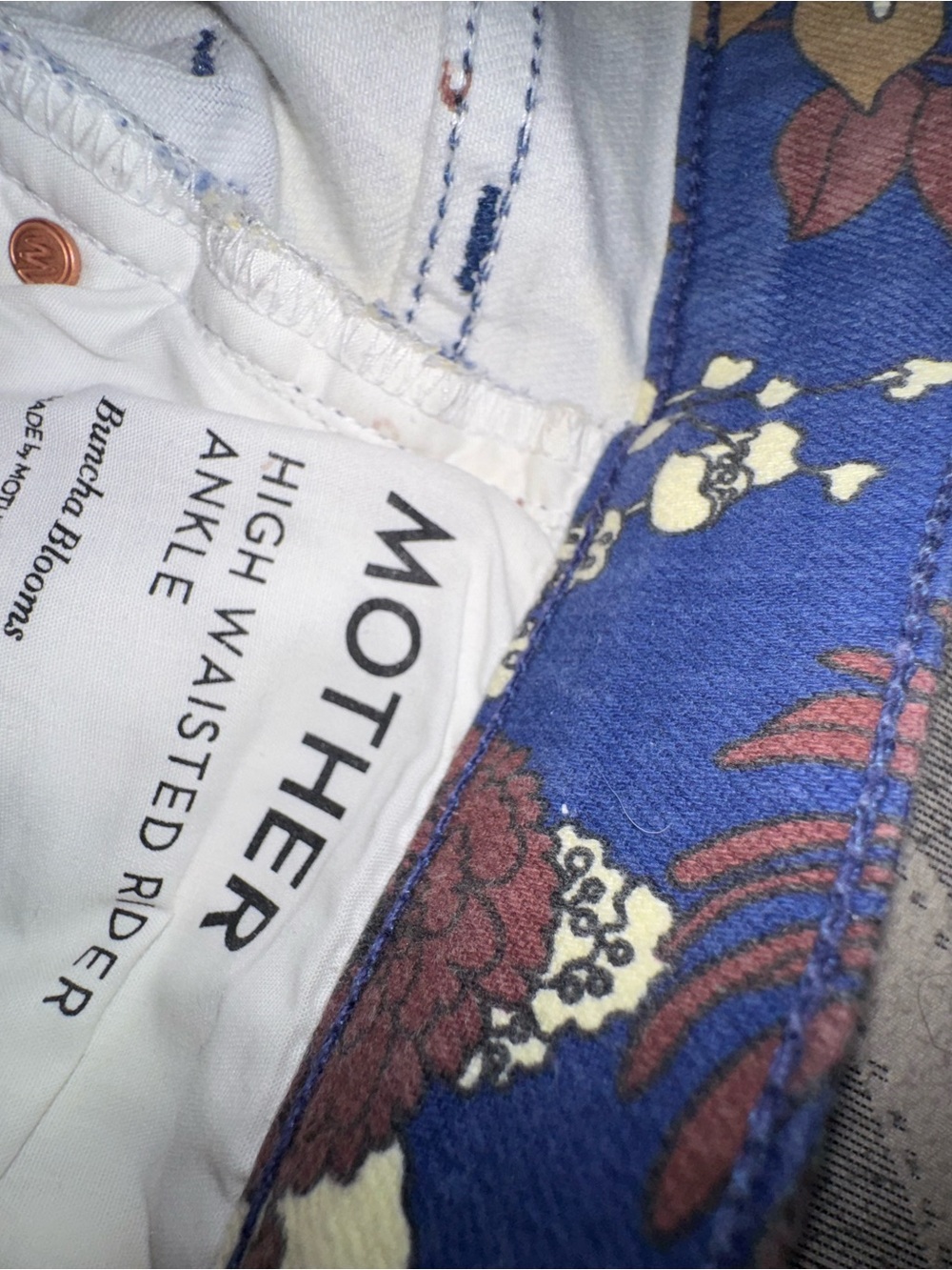 MOTHER Blue Floral Straight-Leg Jeans with Yellow & Brown Accents - Picture 5 of 7